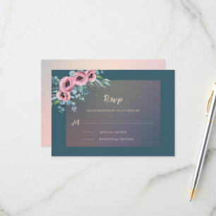 Cartons Réponse Elégant Mariage Floral Turquoise Rose Aquarelle