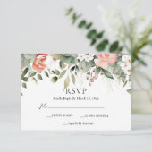 Cartons Réponse Élégant Mariage floral vert de plage (Debout devant)