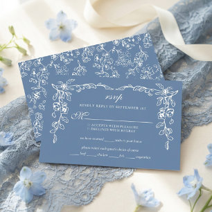 Cartons Réponse Élégant mariage floral vintage bleu français