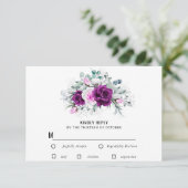Cartons Réponse Élégant Mariage floral violet rustique (Debout devant)