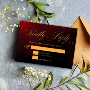 Cartons Réponse Élégant Mariage Gold personnalisé rouge et noir