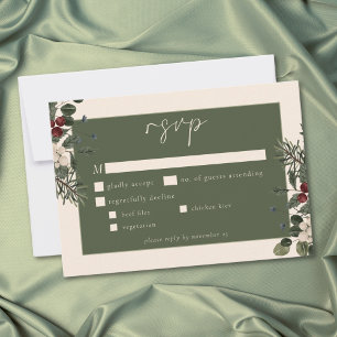 Cartons Réponse Élégant Mariage Hiver Berries & Pin Ivory