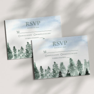 Cartons Réponse Élégant Mariage Hiver Neige Pins Verts