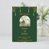 Cartons Réponse Élégant Mariage indien traditionnel en vert et Go (Debout devant)