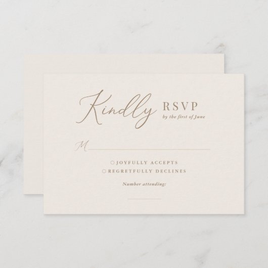 Cartons Réponse Élégant Mariage ivoire et calligraphie or (Devant / Derrière)