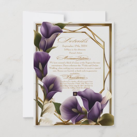 Cartons Réponse Élégant Mariage Lys pourpres Détails du script (Devant)