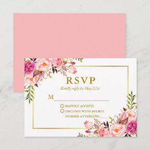 Cartons Réponse Elégant Mariage Moderne Aquarelle rose Floral