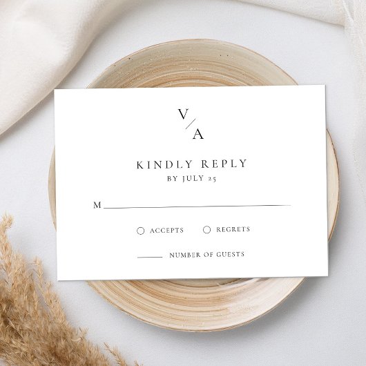 Cartons Réponse Élégant Mariage Moderne Monogramme Noir et Blanc