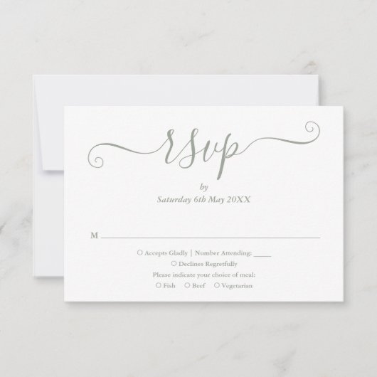 Cartons Réponse Élégant Mariage moderne Sage de Script Vert (Devant)