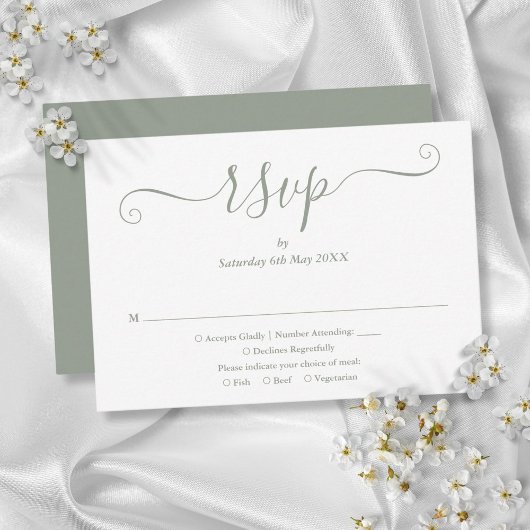 Cartons Réponse Élégant Mariage moderne Sage de Script Vert