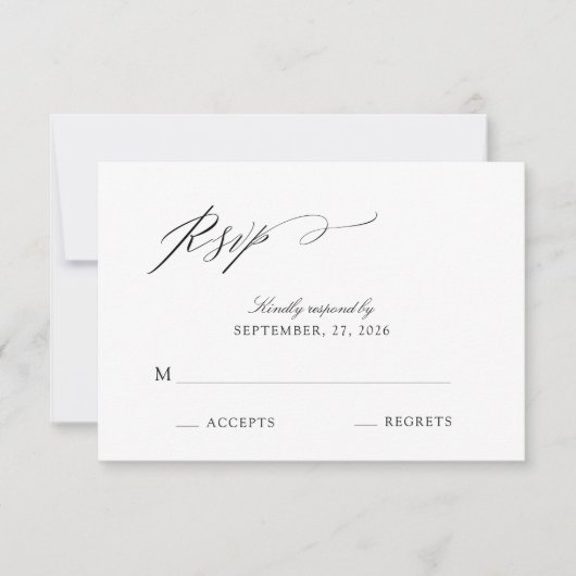 Cartons Réponse Élégant Mariage noir & blanc Script (Devant)