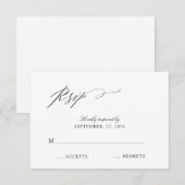 Cartons Réponse Élégant Mariage noir & blanc Script (Devant / Derrière)