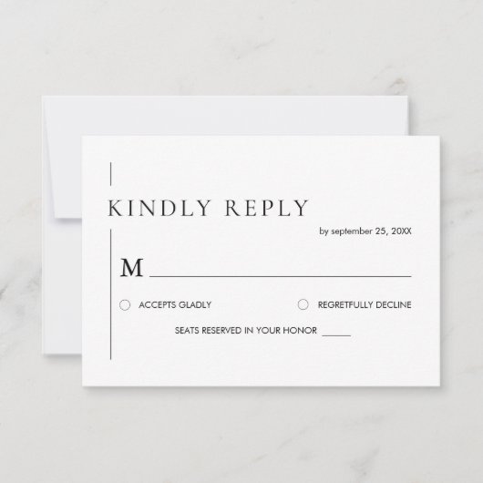 Cartons Réponse Élégant Mariage noir et blanc simple (Devant)