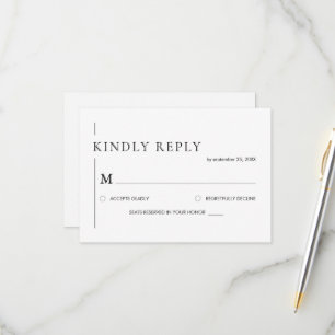 Cartons Réponse Élégant Mariage noir et blanc simple