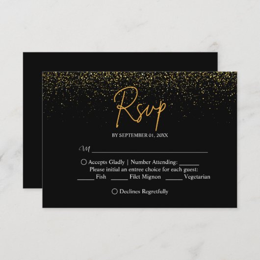 Cartons Réponse Élégant Mariage noir et or (Devant / Derrière)