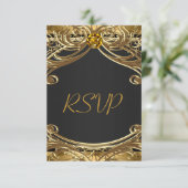 Cartons Réponse Élégant Mariage noir et or Glam (Debout devant)
