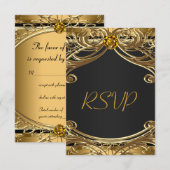Cartons Réponse Élégant Mariage noir et or Glam (Devant / Derrière)