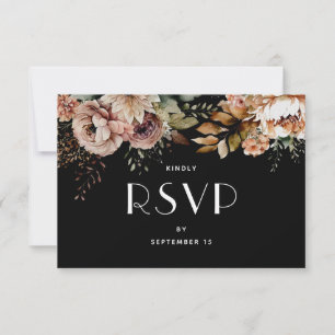 Cartons Réponse Élégant Mariage noir floral Boho Choix de repas