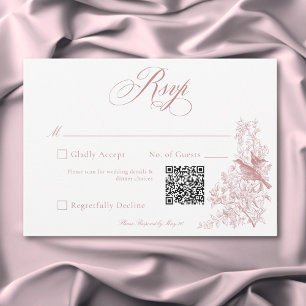 Cartons Réponse Élégant Mariage QR Chinoiserie Rose Nature & Oisea