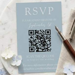 Cartons Réponse Élégant Mariage QR Script Bleu Côté Mer