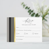 Cartons Réponse Élégant Mariage Rayure Noir Gris Or (Debout devant)