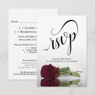Cartons Réponse Élégant Mariage Rose bordeaux à longue tige