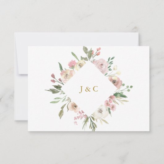 Cartons Réponse Élégant Mariage rose floral rose Peony or (Dos)