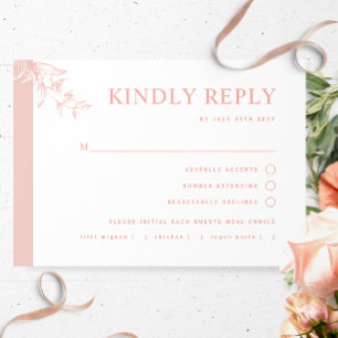 Cartons Réponse Élégant Mariage rose pâle avec/sans repas