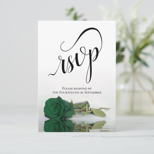 Cartons Réponse Élégant Mariage Rose vert émeraude à longue tige (Debout devant)