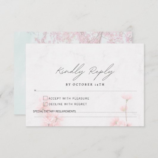 Cartons Réponse Élégant Mariage Sakura rose fleuri cerisier (Devant / Derrière)