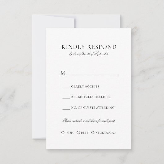 Cartons Réponse Élégant Mariage simple de choix de repas en noir (Devant)