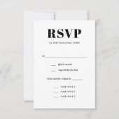 Cartons Réponse Élégant Mariage simple de choix de repas noir et b (Devant)