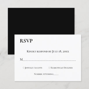 Cartons Réponse Élégant Mariage simple de Monogramme noir et blanc