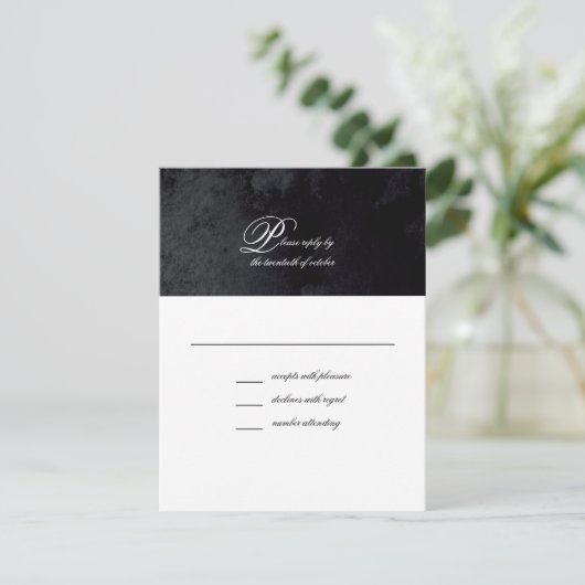 Cartons Réponse Élégant Mariage simple script noir goth (Debout devant)