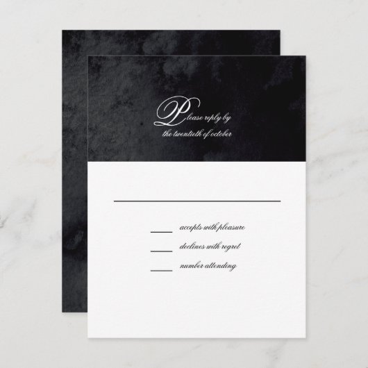 Cartons Réponse Élégant Mariage simple script noir goth (Devant / Derrière)