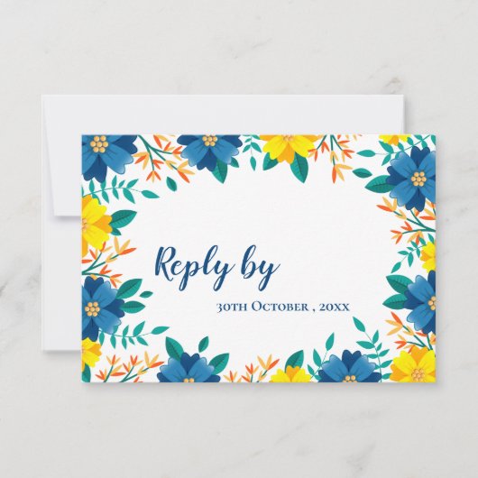 Cartons Réponse Élégant Mariage tendance Bleu Jaune (Devant)