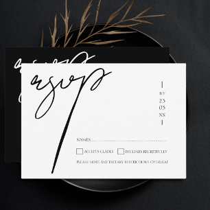 Cartons Réponse Élégant Mariage Typographie Script Noir Blanc