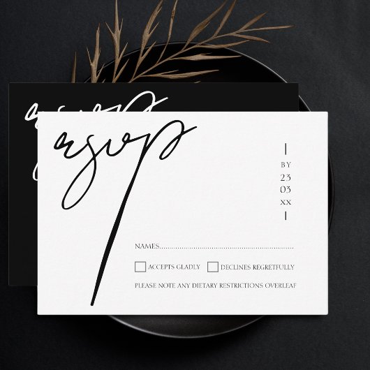 Cartons Réponse Élégant Mariage Typographie Script Noir Blanc