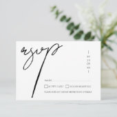 Cartons Réponse Élégant Mariage Typographie Script Noir Blanc (Debout devant)