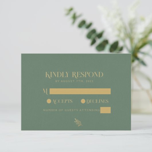 Cartons Réponse Élégant Mariage Vert Sage Et Or (Debout devant)