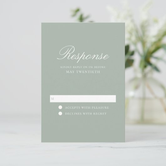 Cartons Réponse Élégant Mariage Vert Sauge Classique (Debout devant)
