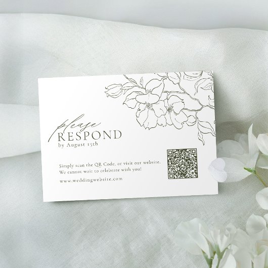 Cartons Réponse Elégant mariage vert sauge floral code QR