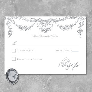 Cartons Réponse Élégant Mariage victorien français gris