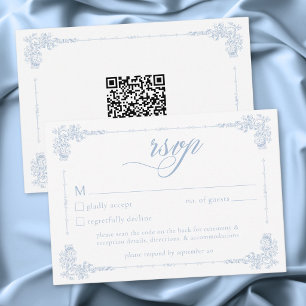 Cartons Réponse Élégant Mariage Vintage Baroque Bleu Poussiéreux Q