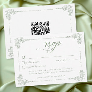 Cartons Réponse Élégant Mariage Vintage Baroque Vert Sauge QR