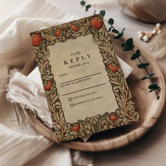 Cartons Réponse Élégant Mariage Vintage de grenade