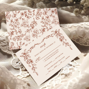 Cartons Réponse Élégant Mariage Vintage en terre cuite