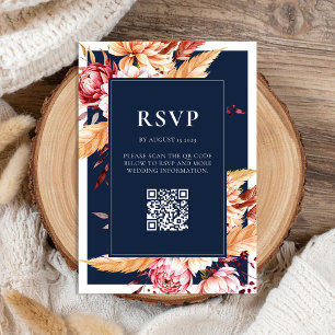Cartons Réponse Elégant Marine Bleu Boho Chic Floral Mariage