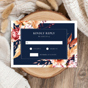 Cartons Réponse Elégant Marine Bleu Boho Chic Floral Mariage