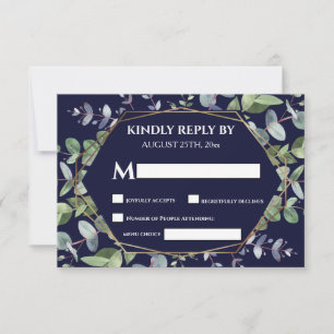Cartons Réponse Elégant Marine Bleu Eucalyptus Mariage de verdure